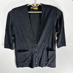 Vintage Finity Cardigan Sweater Womens M Gray Wool Blend Button Up Shoulder Pads